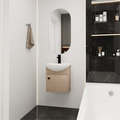 Meuble-lavabo de petite taille avec lavabo en céramique de 18 po et fixation murale (KD-PACKING)