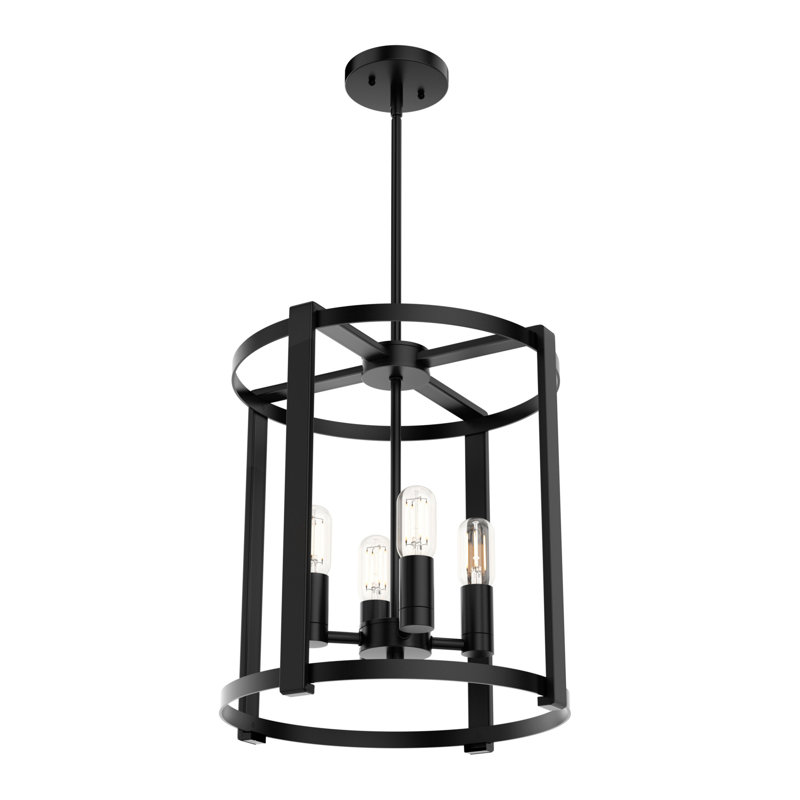 Astwood 4 - Light Dimmable Lantern Drum Chandelier, Matte Black, 16" W x 16" D x 17.75" H