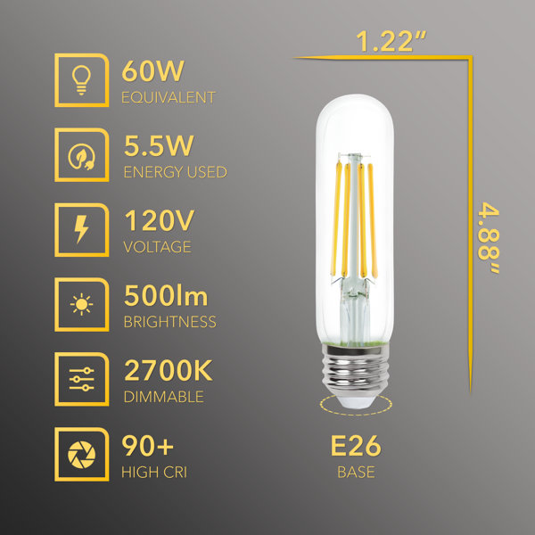 5 Watt (60 Watt Equivalent), T10 LED, Dimmable Light Bulb, E26/Medium  (Standard) Base