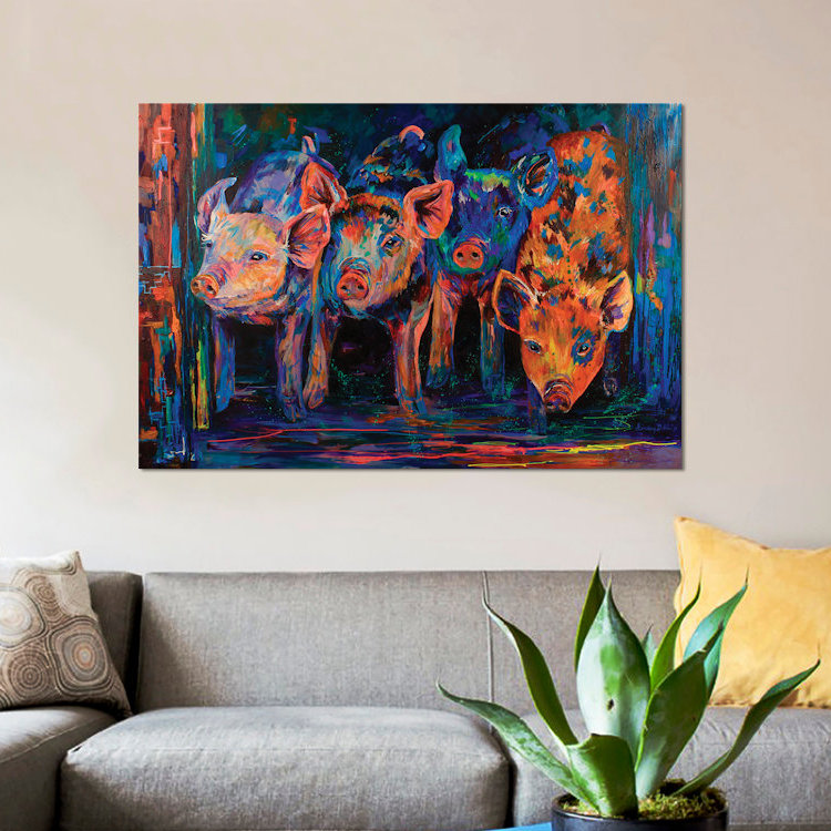 «Four Little Pigs», reproduction sur toile, H 8 po x l 12 po x P 0,75 po, Toile tendue, Pas de tapis