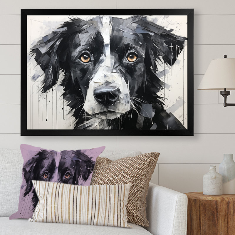 Sarabi, portrait de chien sur toile, Cadre d'angle fermé noir, H 34 po x l 44 po x P 1,5 po