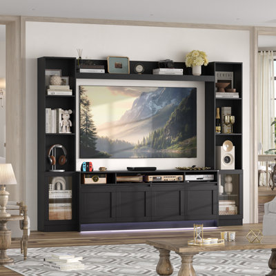 79" W Entertainment Centre For TVs Up To 60", Wall Unit TV Stand With Bookshelves and LED Light