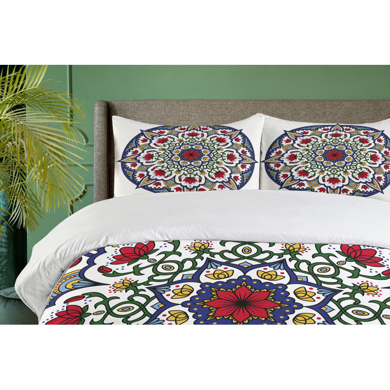 Twin Green Blue Ruby Mandala Floral Duvet Cover Set