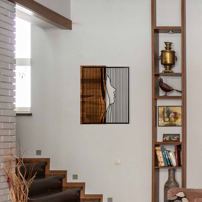 Accessoire mural décoratif en bois, noir et noyer, 18,9 po x 22,8 po | Structure robuste 100% métal (épaisseur: 0,05 pouce) et support 100% bois (épaisseur: 1,2 pouce) | Parfait pour la décoration intérieure et le mur décoratif élégant