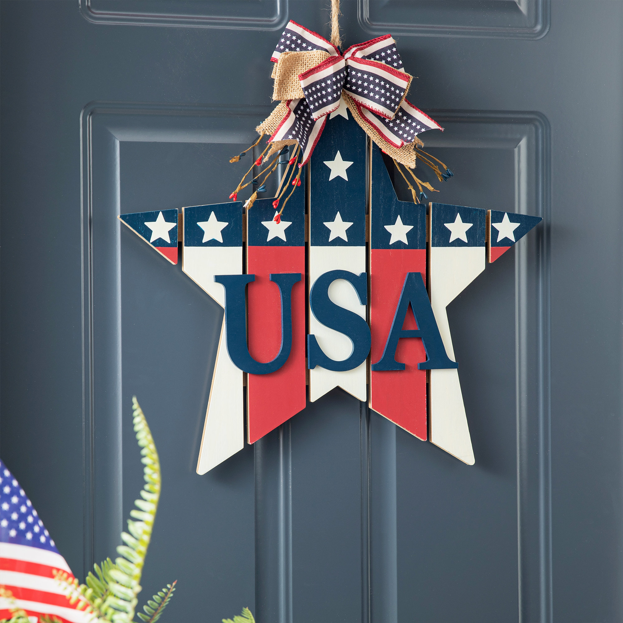 The Holiday Aisle® Patriotic/American Wooden Star Door Hanger | Wayfair