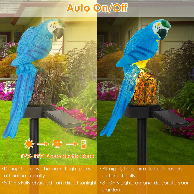 Blue Resin Solar Powered Parrot Garden Light with LED