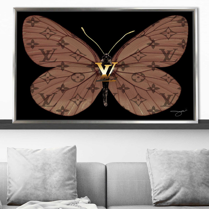 "Louis Vuitton Butterfly (Horizontal)" par Jodi - impression, Reproduction avec cadre flottant, Silver