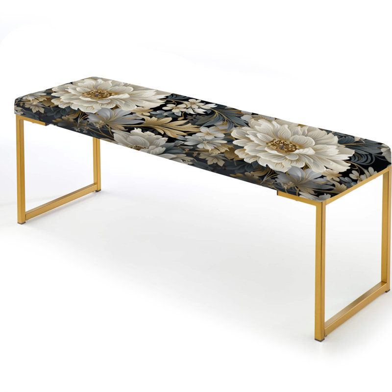 Banc floral rembourré or, Flower Elegance Neutral Grey