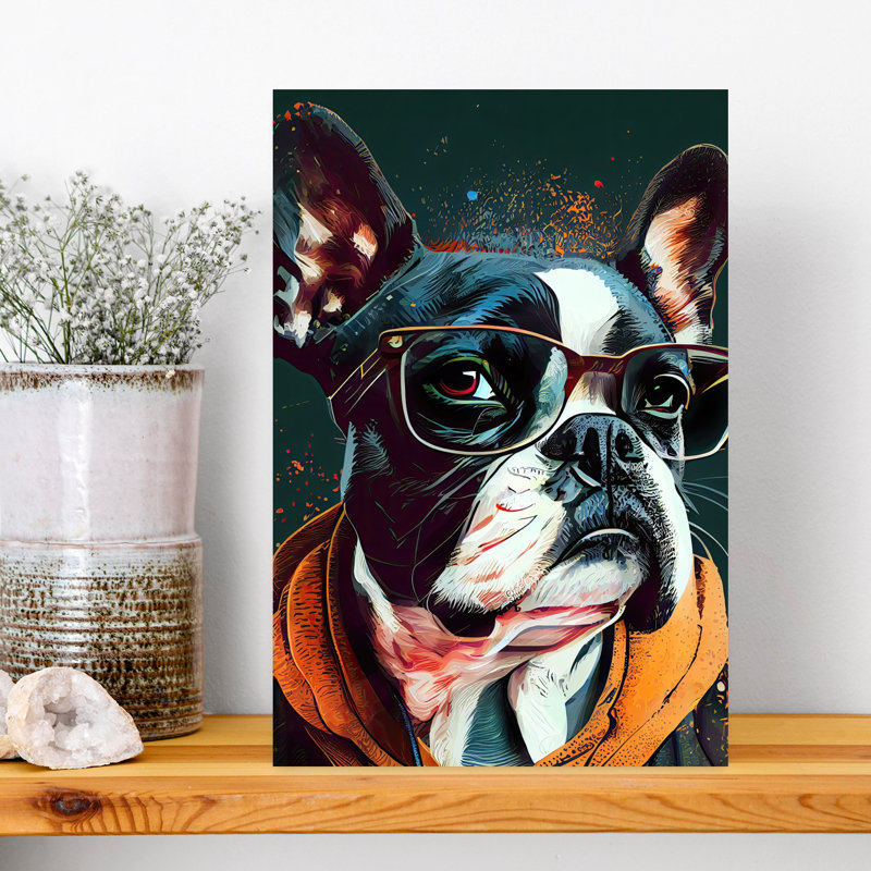 Élégant art mural contemporain Boston Terrier, 18" H x 12" W