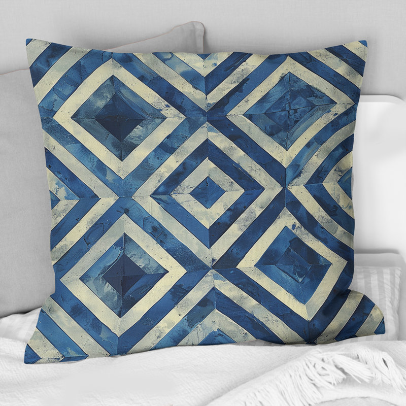 Coussin décoratif bleu beige Mid-Century Tile Dream II - Mid-Century, H 18 po x l 18 po