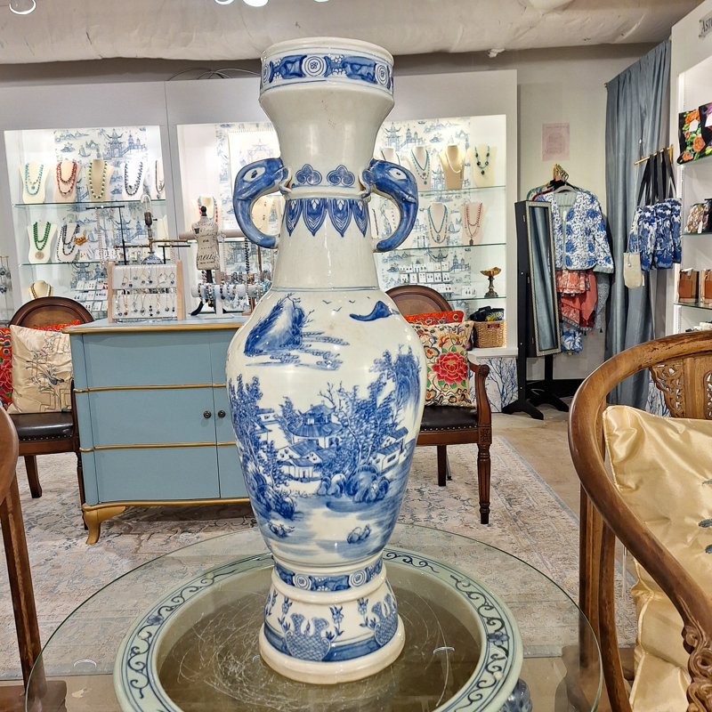 Blue and White Porcelain Vase with Landscape Scene
