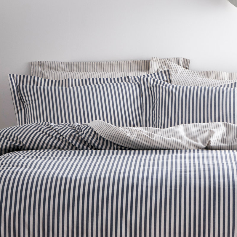 Hebden Mélange Stripe 100% Cotton Duvet Cover Set, King Size Duvet Cover + 2 Standard Pillowcases, Blush