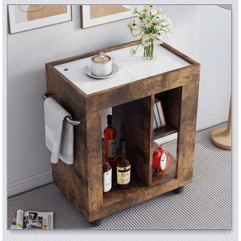 Mid-century Modern Movable Side Cabinet with Multi-level Storage, Perfect for Living Room and Sofa Side.