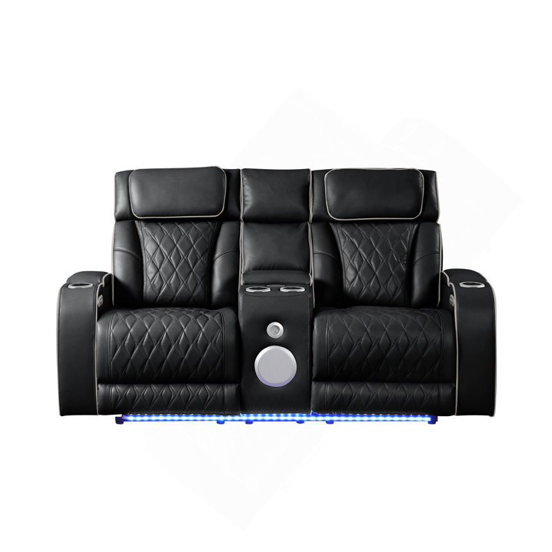 Fortuner Modern Style Upholstery Recliner 2PC Livingroom Set With Wood And Massage Function, Black
