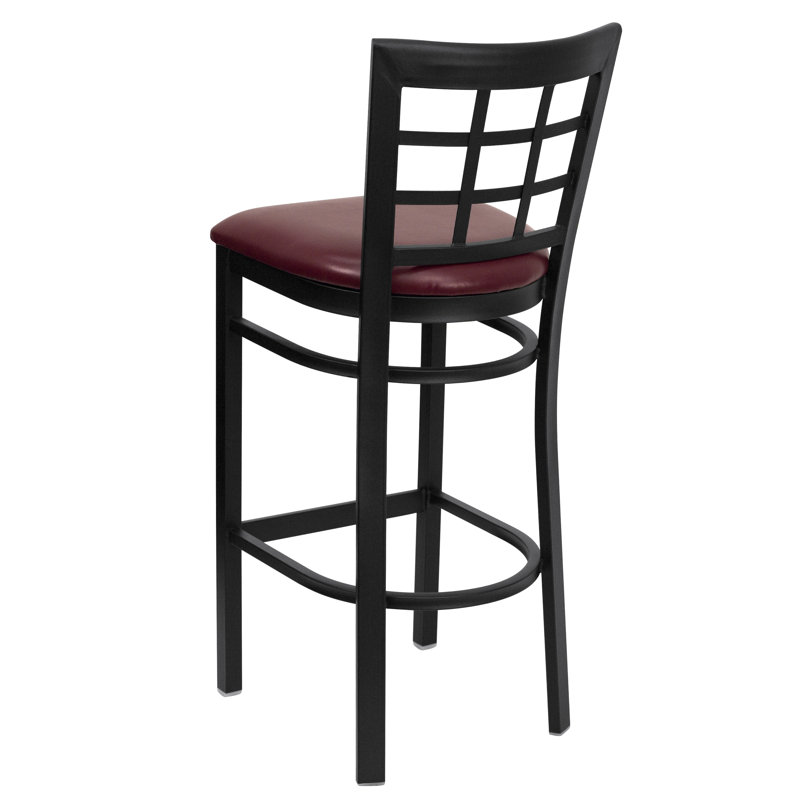 Hercules 29" Black Metal Bar Stool with Burgundy Vinyl Seat