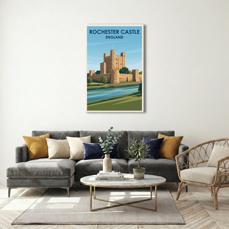 Rochester Castle, England - Romantic River Keep Travel Poster. Giclee Print On Wrapped Canvas. Wall Art, Home Decor - Castles & Palaces, England - Wrapped Canvas Print