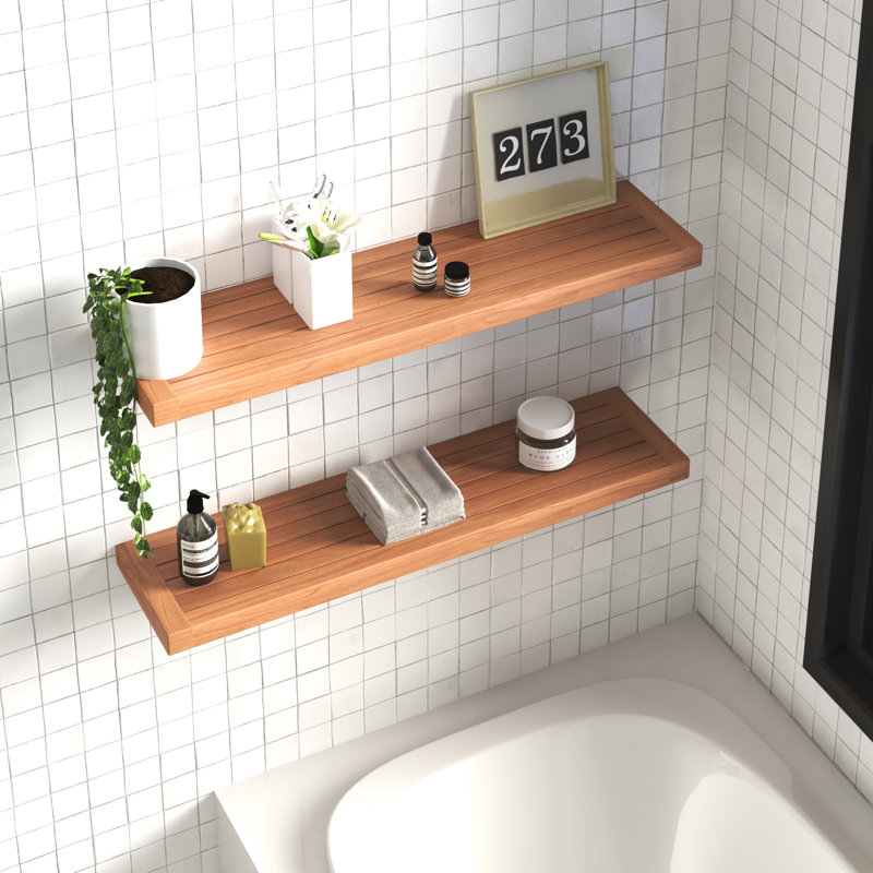 Moa Teak Flat Floating Shelf, 2" H x 36" W x 9" D