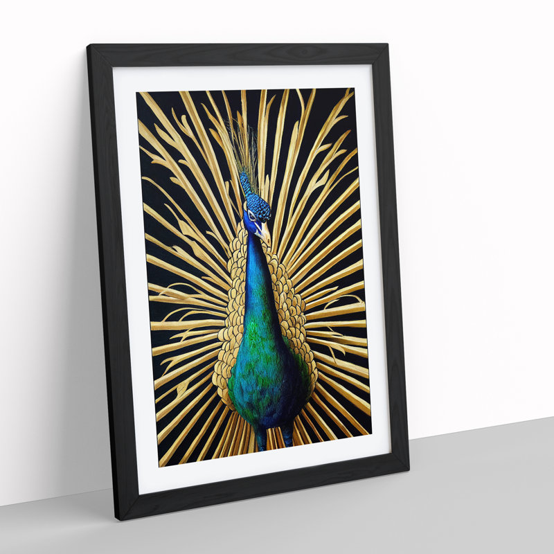 XV1022-4015X Sparkling Peacock - Single Picture Frame Print, Black, 64cm H x 46cm W x 2cm D