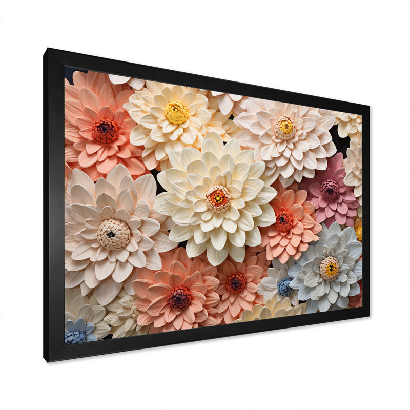 " Sunlit Blooms Zinnias Flowers ", Black Single Picture Framed, 24" H x 32" W x 1" D