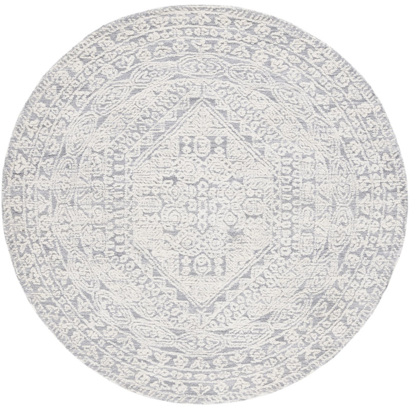 Metro Hand Tufted Wool/Cotton Oriental Rug in Gray/Ivory, Round 6'