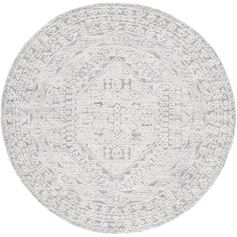 Tapis oriental gris en laine / coton touffeté à la main Metro, Rond 6 pi