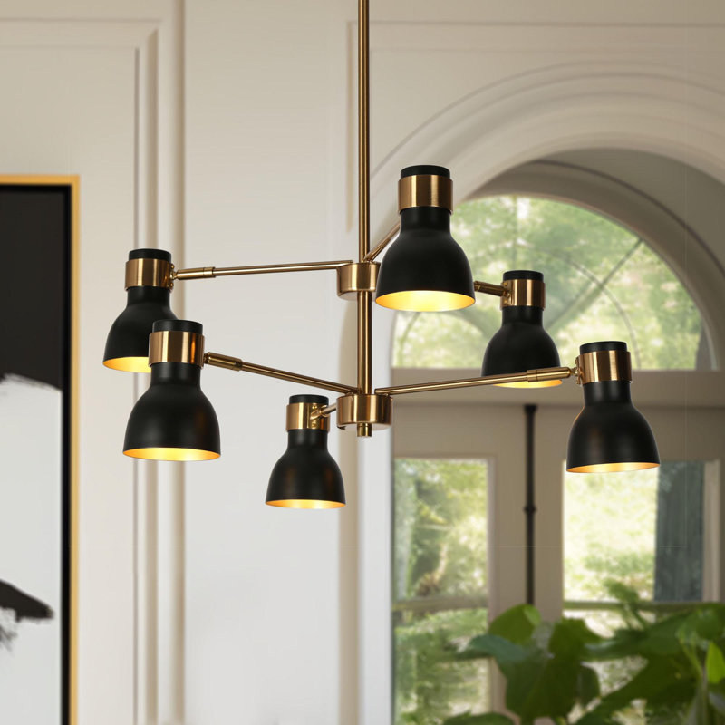 Mantasha 6-Light Modern Sputnik Black/White/Brass Chandelier, Black