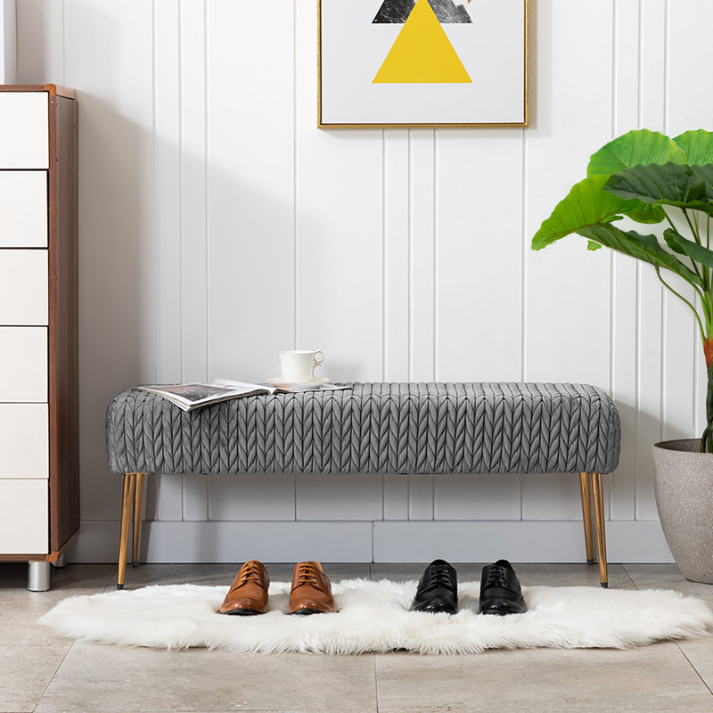 Banc rembourré en velours Aghvarth, Gris