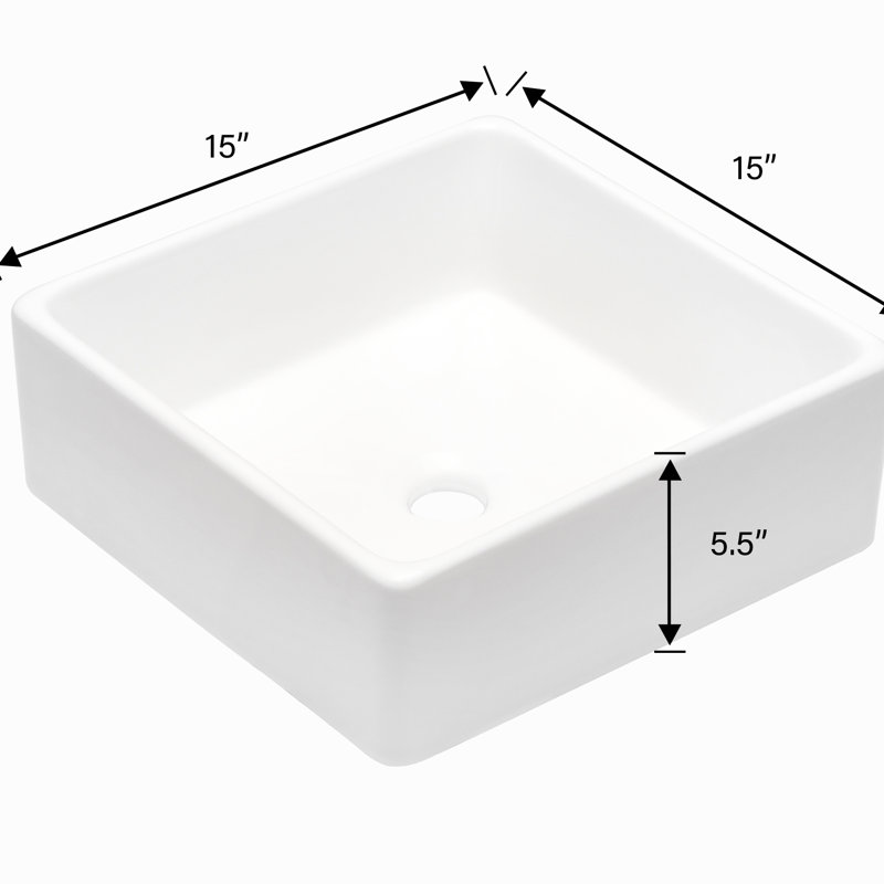 Square White Ceramic Vessel Bathroom Sink - 15X15x5.5 Inch, Stain , Look Design, Indoor Outdoor Functionality 15X15 Inch For Classic Contemporary Inspired, Low Water Absorption, Above Counter Setup