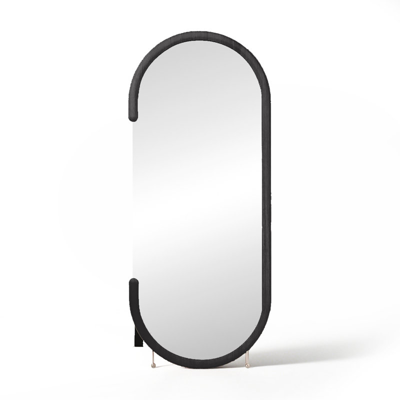 Modern Minimalist Arched Frame-Mounted Full-Length Mirror, Black, 86.61" x 39.37"