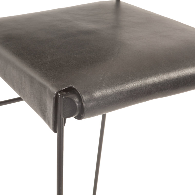 Melbourne 18" Buffalo Leather And Iron Bar Chair Black, Brown, Bar Stool (30” Seat Height)