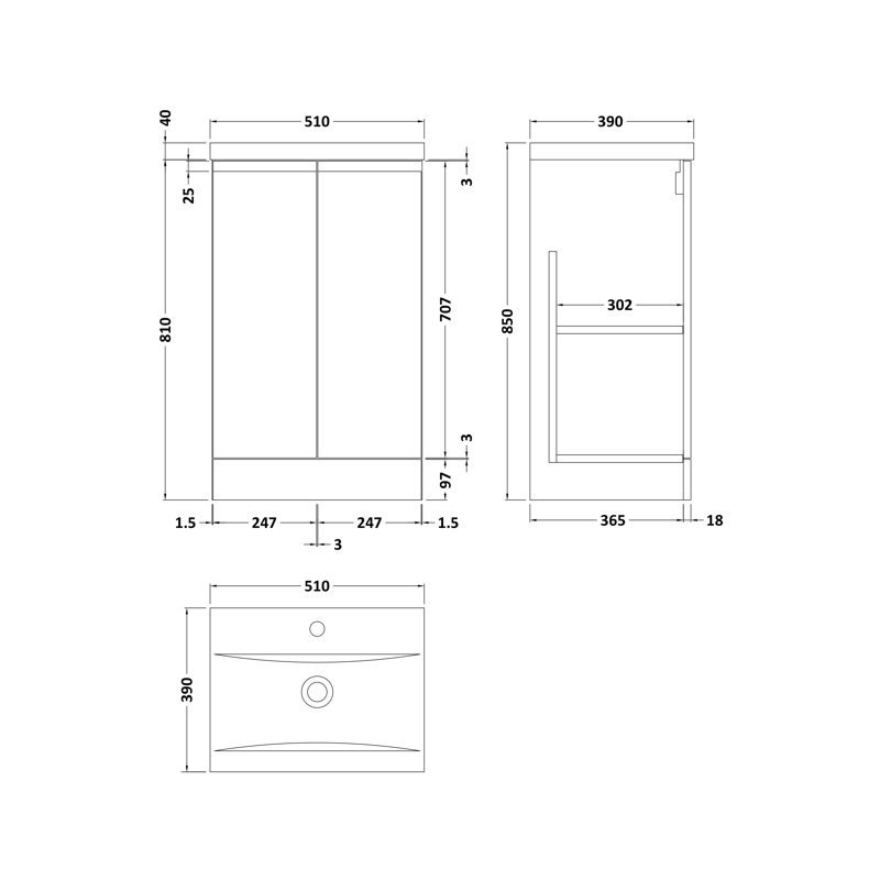 Urban 510mm Single Bathroom Vanity with Integrated Vitreous China Basin, Blue