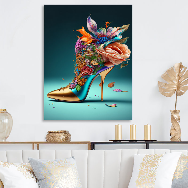 «Blue Floral Hight Heels IV», impression sur toile, H 40 po x l 30 po x P 1,5 po, Toile tendue