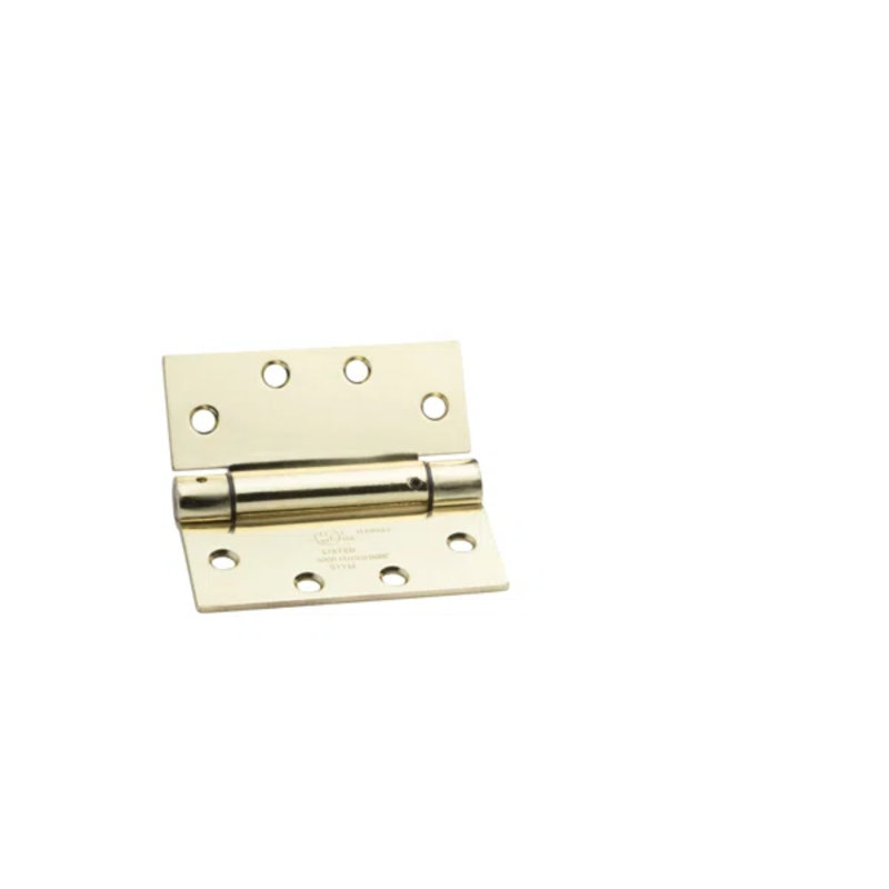 4.5 in. x 4.5 in. Full Mortise Spring With Non-Removable Pin Squared Hinge, Bright Brass