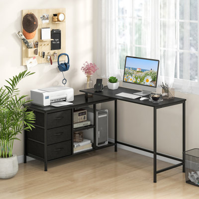 L-Shaped Computer Desk with Drawers & Shelves 81” Convertible Home Office Desk with Charging Station by 17 Stories