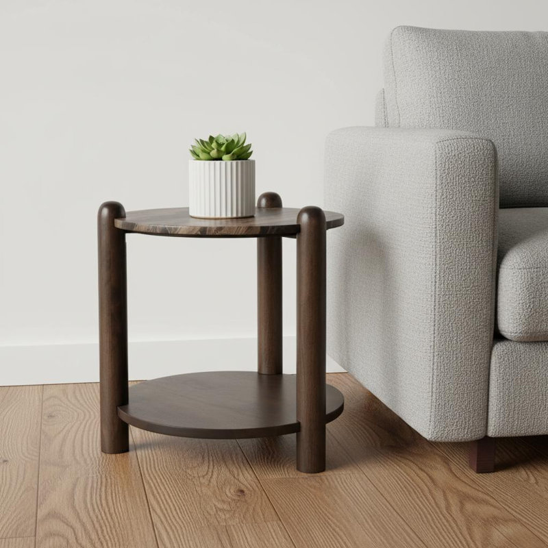 Table de bout en marbre et bois massif 26 po avec tablette