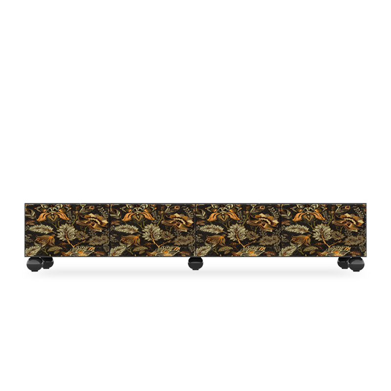 Meuble télé rétro à imprimé floral avec pieds ronds et rangement fermé, H 19,7 po x l 70,9 po x P 15,7 po
