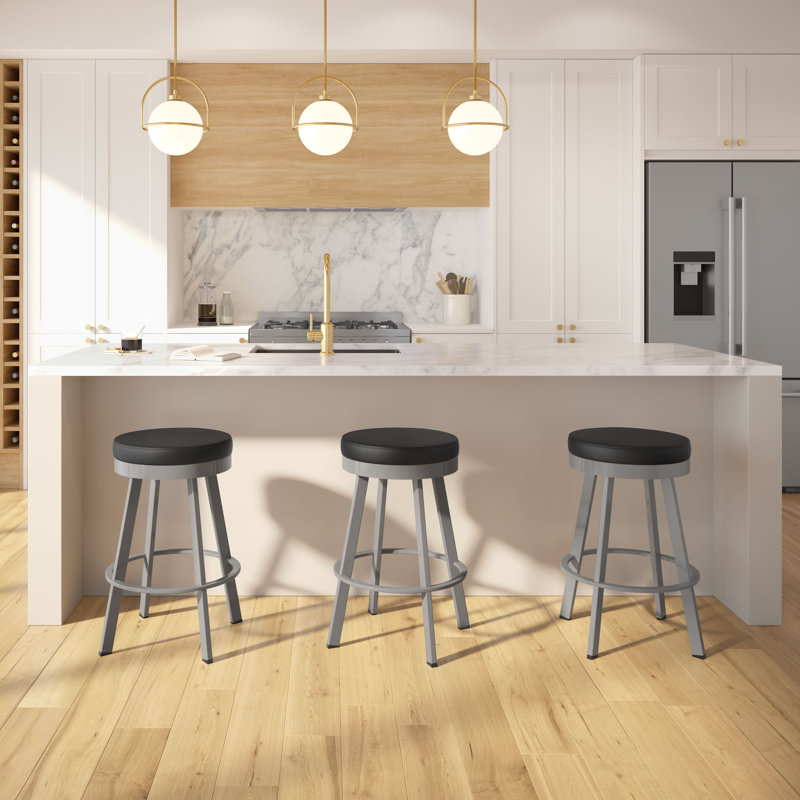 Tabouret de bar et de comptoir pivotant sans dossier Jamieson, Similicuir noir, Grey