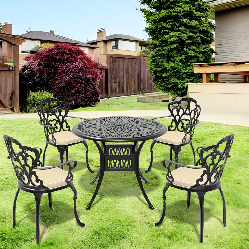 Patio en aluminium 5 pièces avec coussins de couleur aléatoire, intempéries, 4 sièges d'eau, idéal pour la résistance aux hautes températures du jardin, rouille