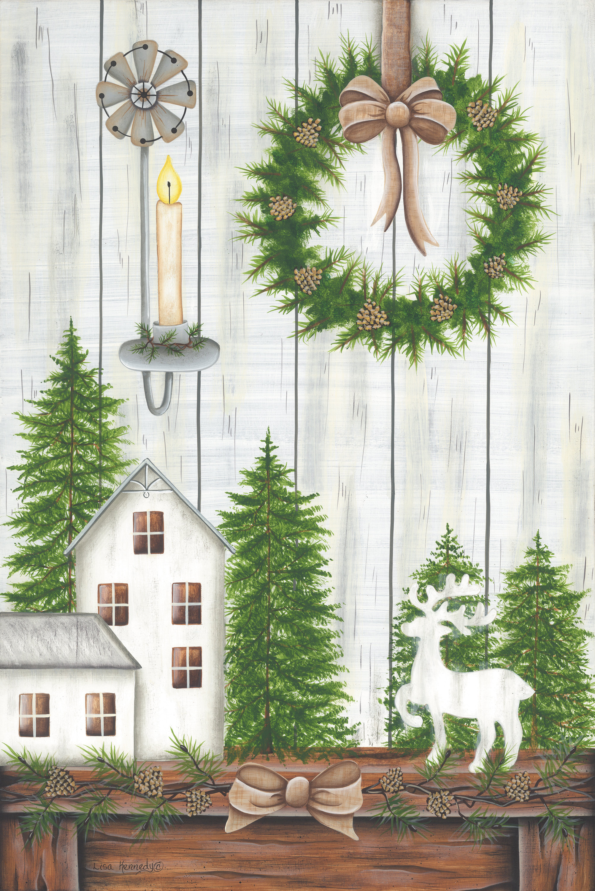The Holiday Aisle® Pine Tree Shelf On Canvas by Lisa Kennedy Print Wayfair