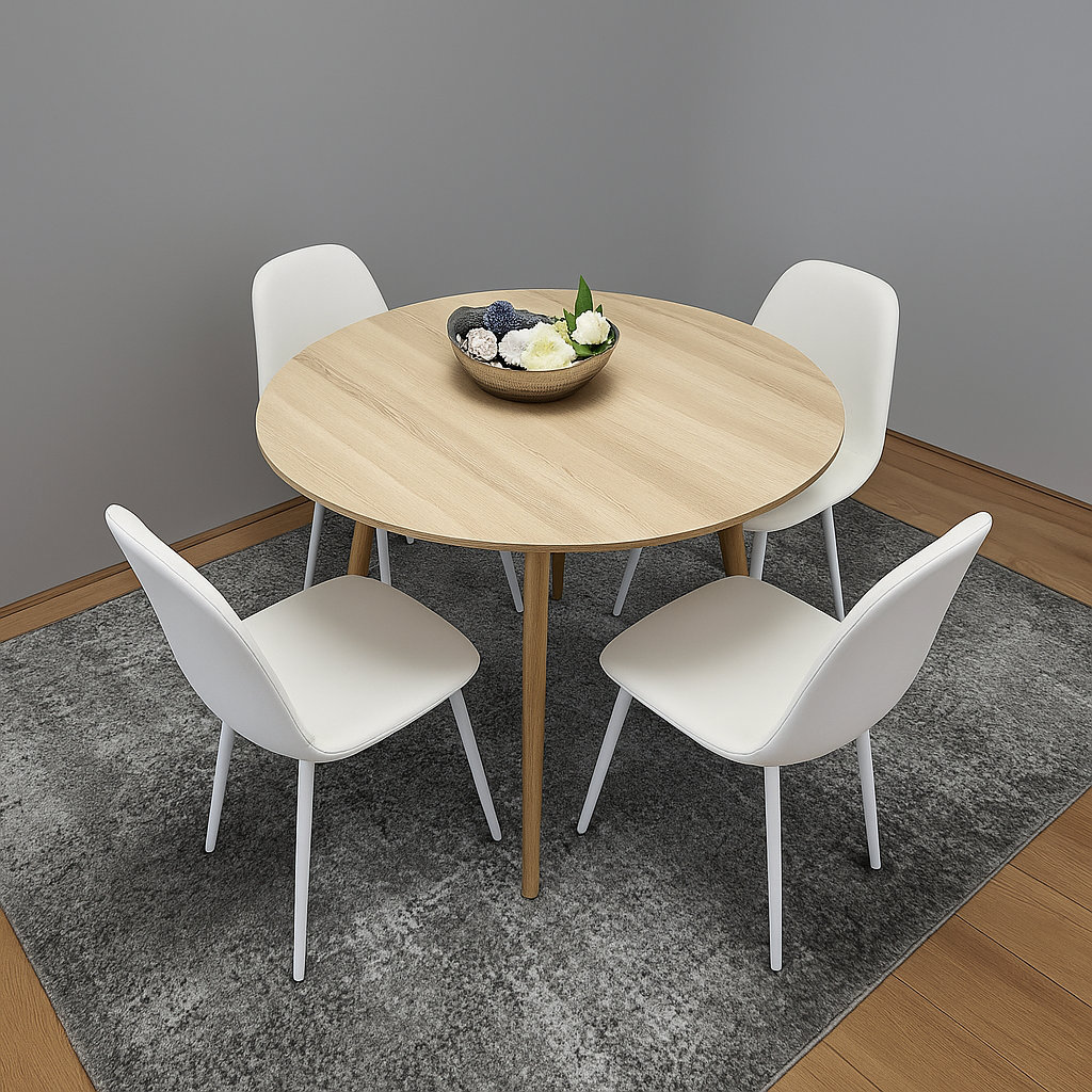 Kosy Koala Unisex White Modern Round Dining Table With 4 Faux Leather Chairs - Image 4