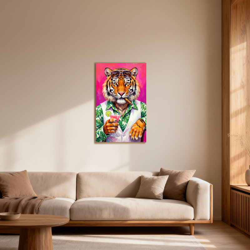 Animaux avec lunettes de soleil portant un tigre, H 18 po x l 12 po