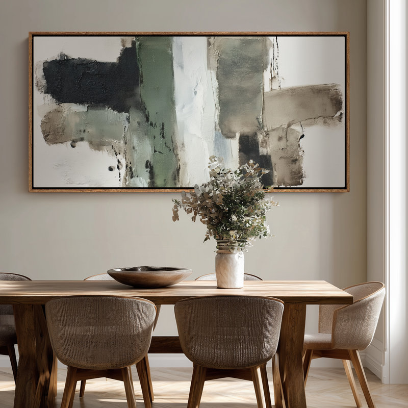 Art mural moderne avec blocs abstraits verts et noirs modernes, H 30 po x l 60 po, Naturel