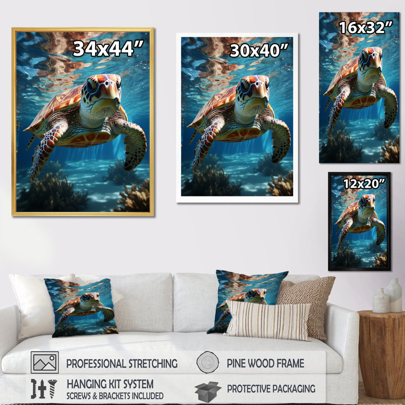 Turtle Aquatic Wandererin Ocean, reproduction d'art sur toile, Toile tendue, H 40 po x l 30 po x P 1,5 po