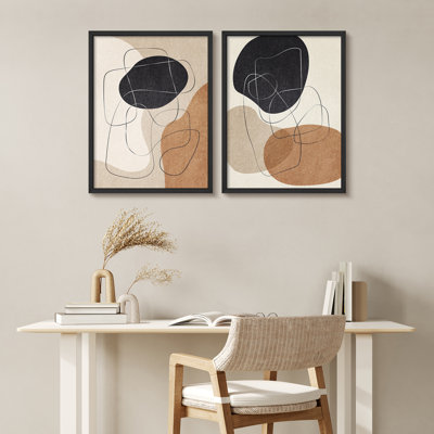 Tan Brown Abstract Shapes Neutral Modern Artwork Framed Prints Posters Bathroom Small Wall Art