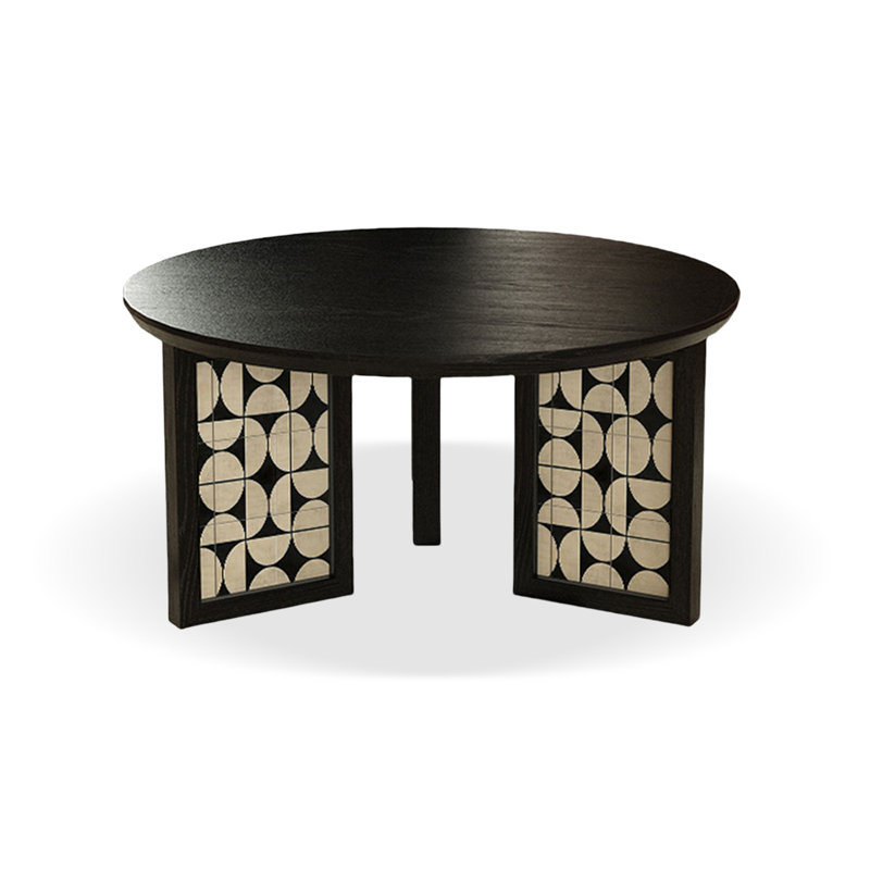 31.5" Black Solid Wood Round Coffee Table