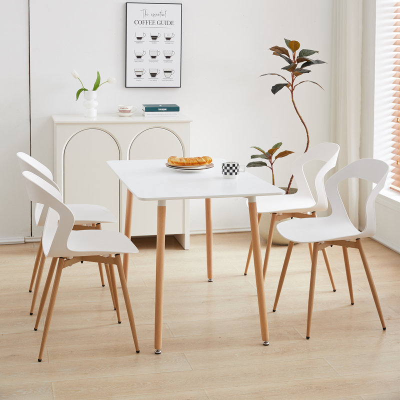 Set Of 4 Chairs - Dining Room Chair - Chair With Metal Legs - Contemporary, White