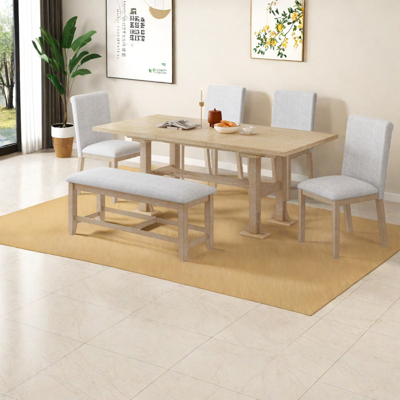 Extendable Dining Table Sets(must Include Both Table And Chair), Wood Farmhouse