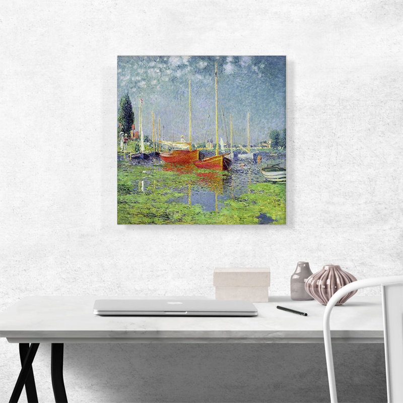 Reproduction d'art sur toile tendue, "Yacht red bateaux at Argenteuil 1875" par Claude Monet, H 18 po x l 18 po x 1,5 po