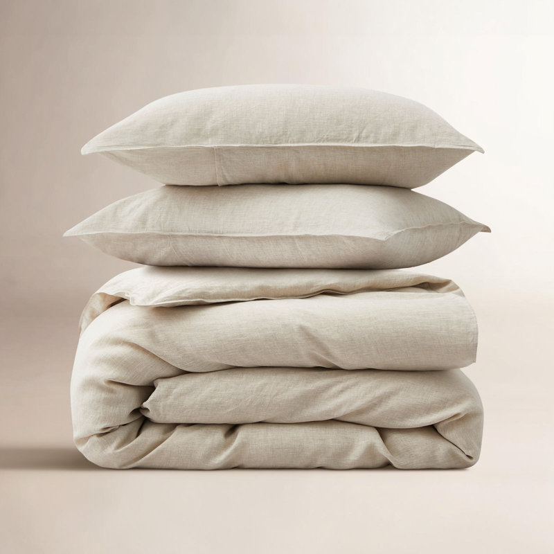Linen Cotton Blend Duvet Cover Set – Breathable Washed Linen Bedding with Zipper Closure & Corner Ties, Soft Farmhouse Style