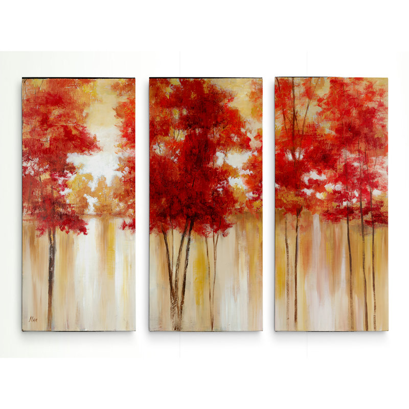 Arbres rouges - image multi-pièces sur toile, H 40 po x l 60 po x P 1,5 po